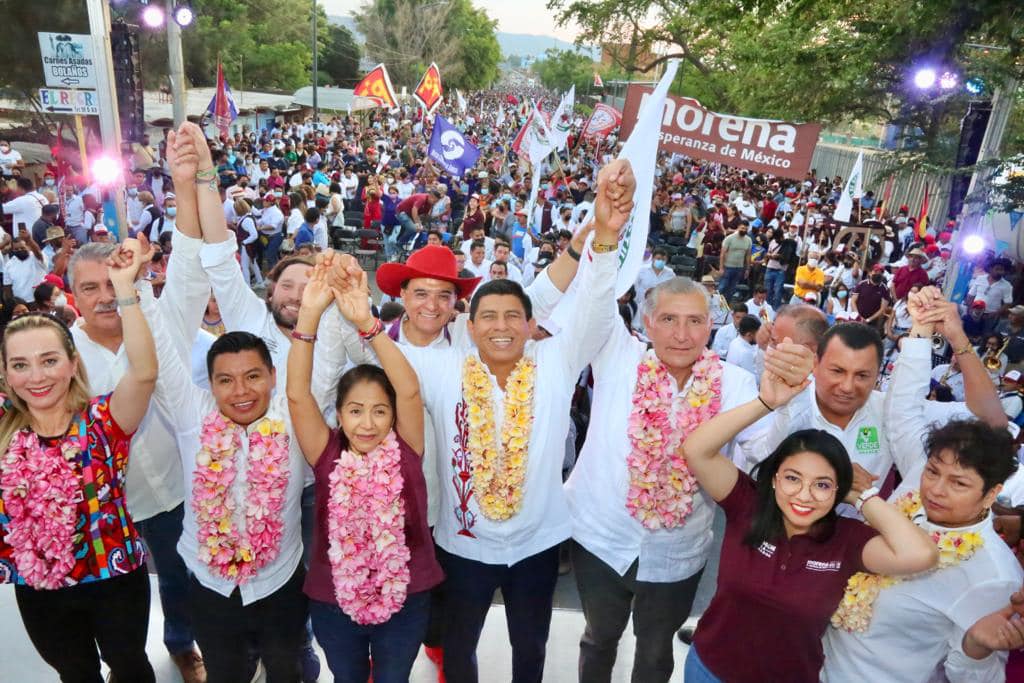 Gritan presidente, presidente a Adán Augusto en mitin de Morena en Oaxaca