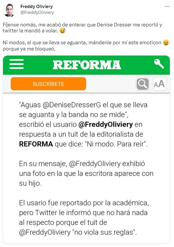 Freddy Olivery responde a denuncia de Denise Dresser