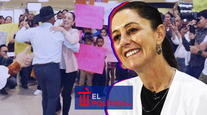 Reciben a Sheinbaum con pancartas y bailes en Chihuahua