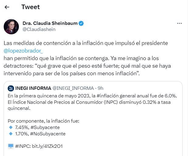 Sheinbaum aplaude medidas antiinflacionarias de AMLO