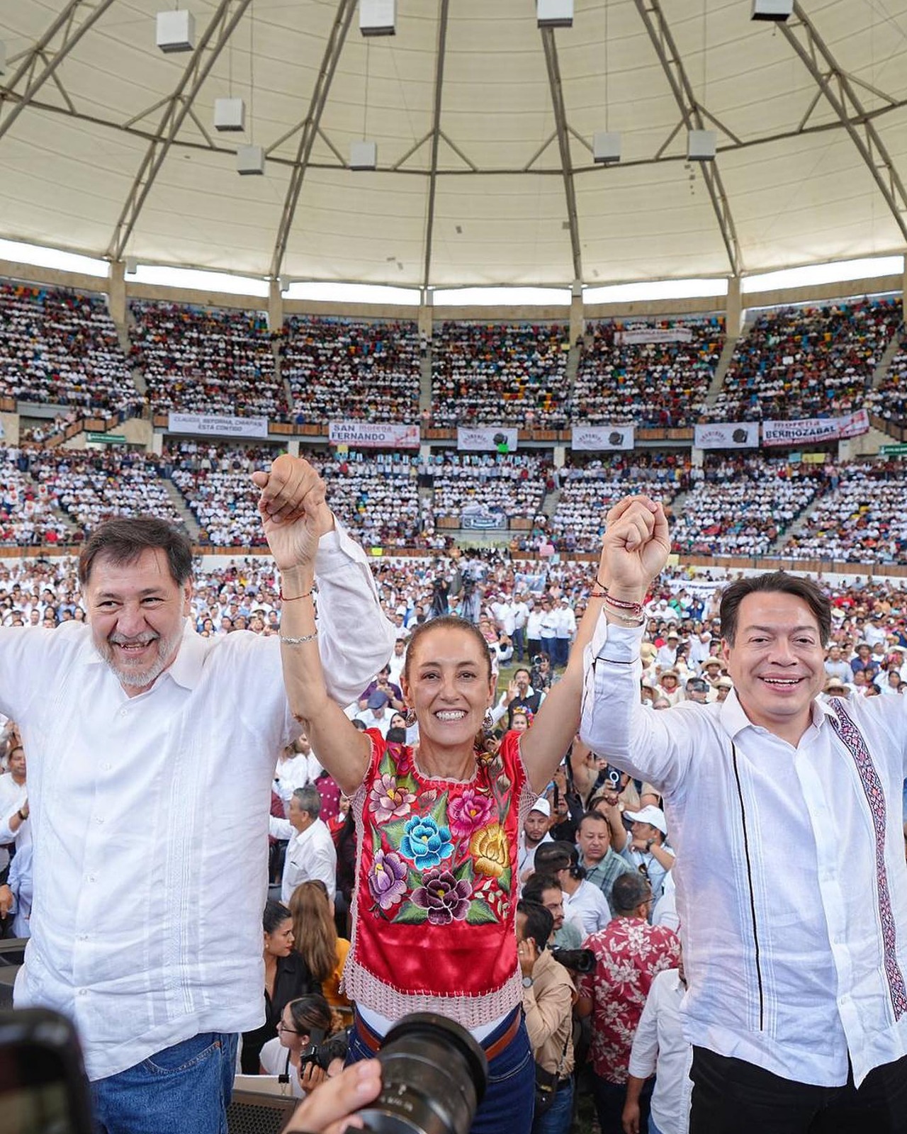 Shaeinbaum visita Chiapas en compañía de Noroña y Delgado