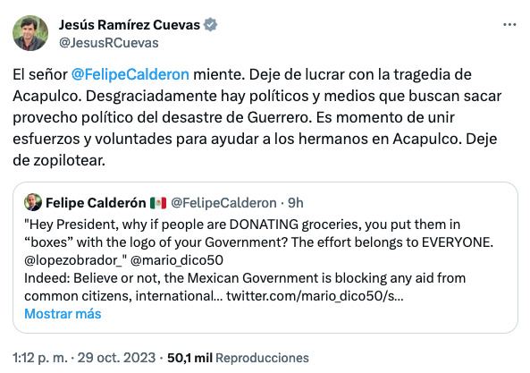 Jesús Ramírez Cuevas pide a Calderón dejar de zopilotear