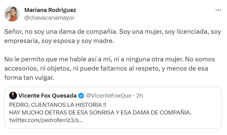 Mariana Rodríguez responde a mensajes misóginos de Fox