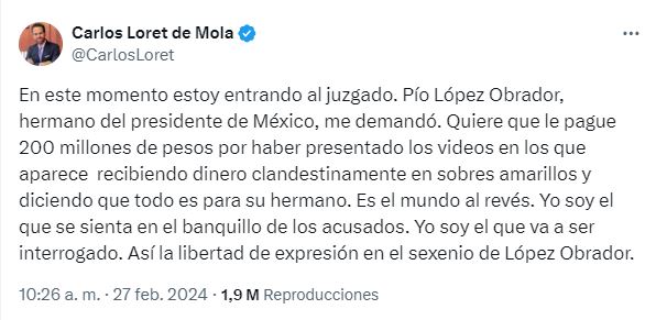 Loret de Mola se pronuncia tras demanda