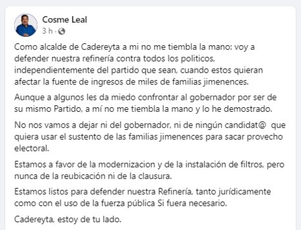 Alcalde de Cadereyta se ´posiciona contra Xóchitl