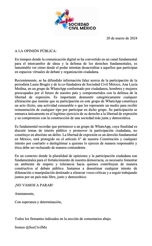 Comunicado de Claudio X. 