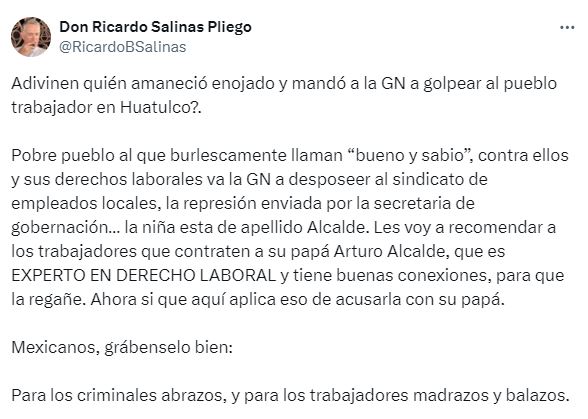 Salinas Pliego reprueba intervención de la GN