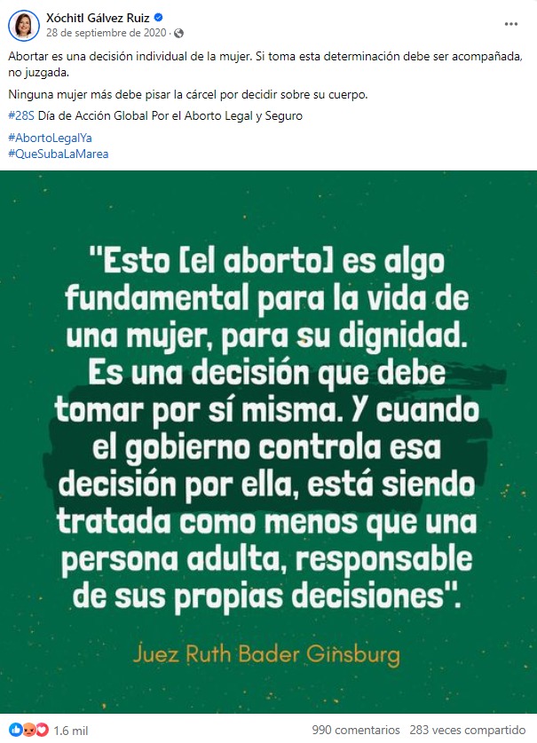 Xóchitl Gálvez sobre el aborto