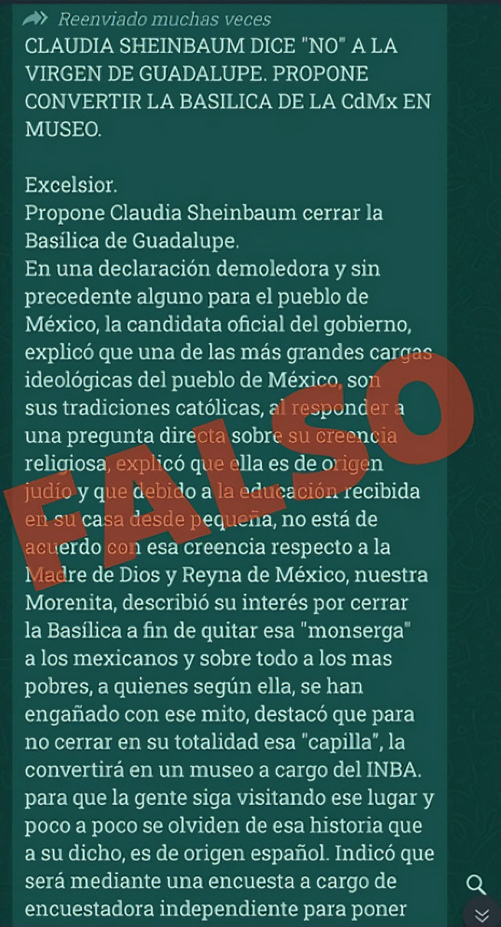 ¿Qué dice el mensaje falso sobre el cierre de la Basílica?