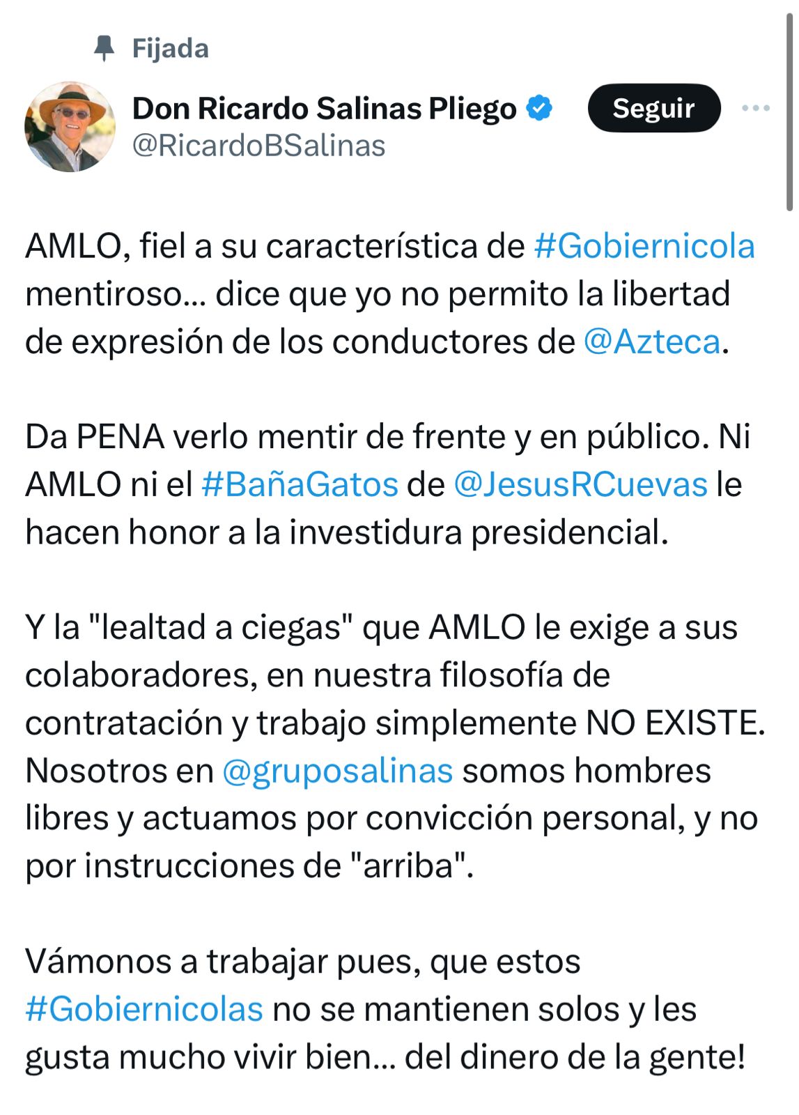 Salinas Pliego manda mensaje a AMLO