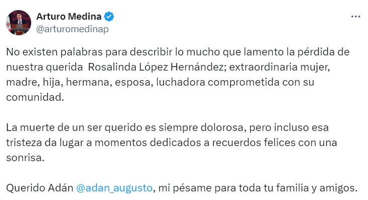 Arturo Medina despide a Rosalinda López Hernández