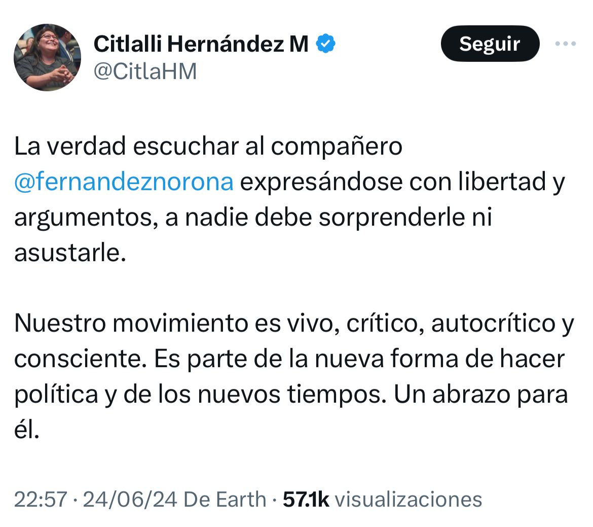 Citlalli Hernandez reacciona a críticas de Noroña