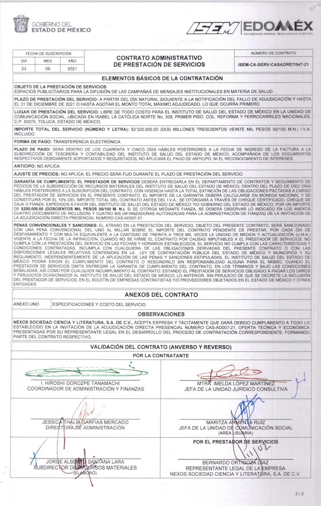 Contratos de Aguilar Camín 