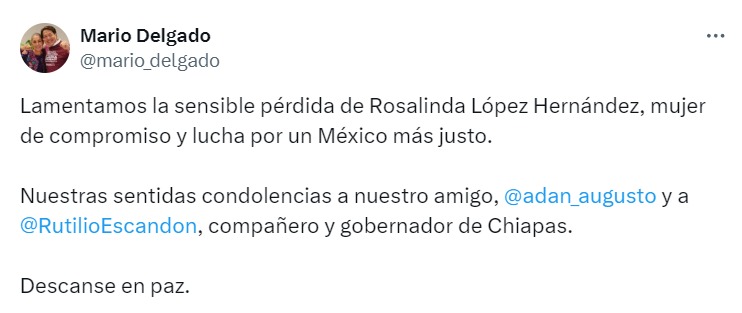 Delgado despide a Rosalinda López Hernández