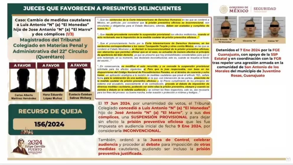 Gobierno exhibe a juez que benefició al hijo de El Marro