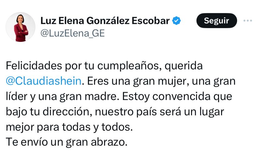 Luz Elena felicita a Sheinbaum
