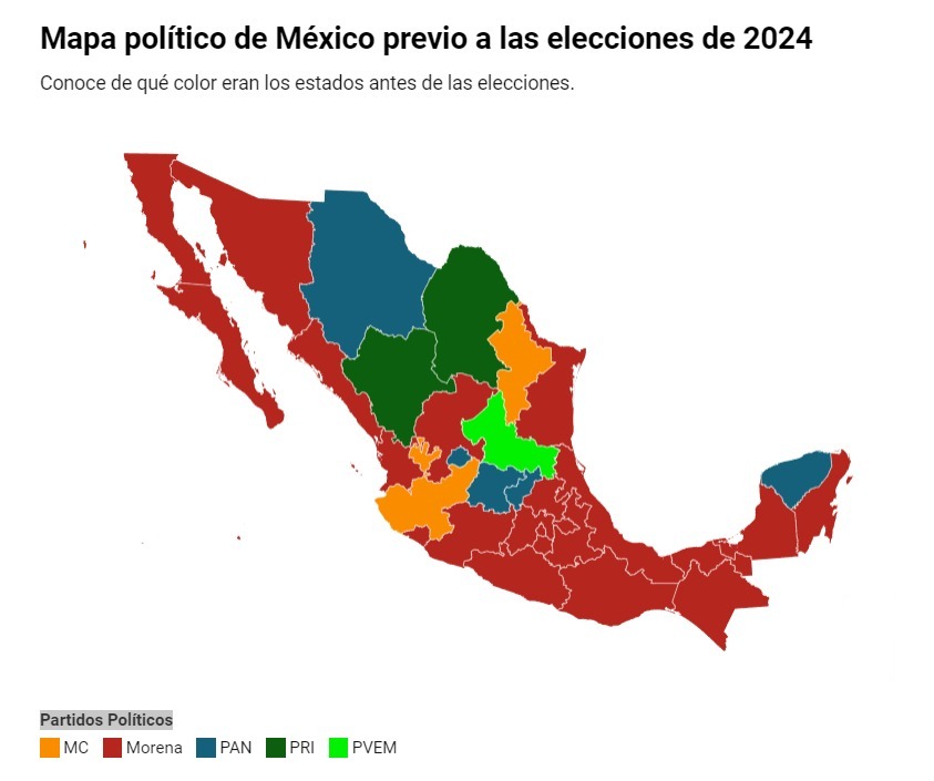 Mapa de México antes de las elecciones 2024
