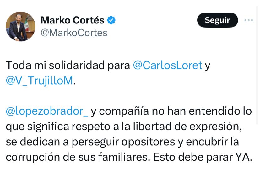 Marko Cortés respalda a Loret de Mola