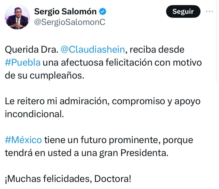 Sergio Salomón felicita a Sheinbaum