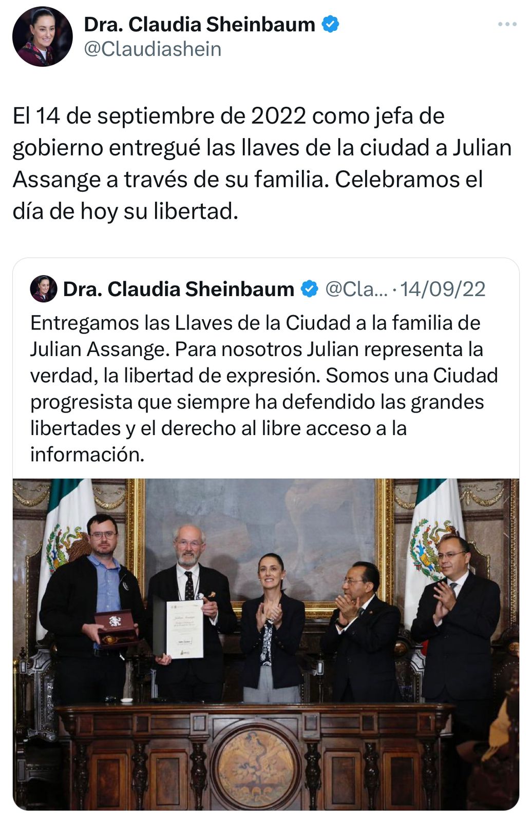 AMLO y Sheinbaum celebran la liberación de Julian Assange