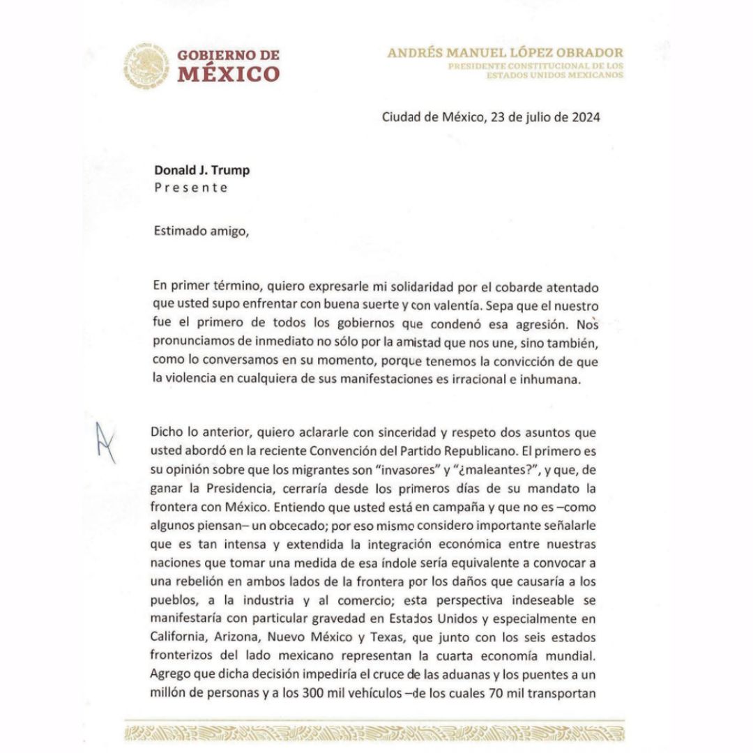 Carta de AMLO a Trump