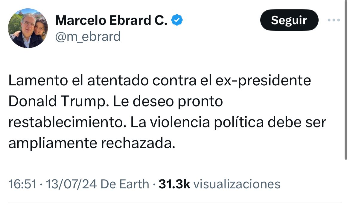 Ebrard se solidariza con Trump tras ataque