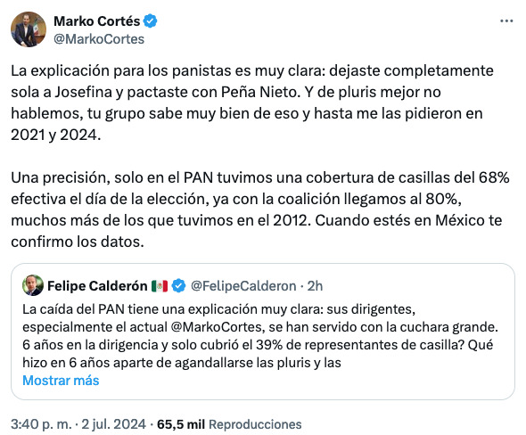 Marko Cortés le recuerda a Calderón caso de García Luna