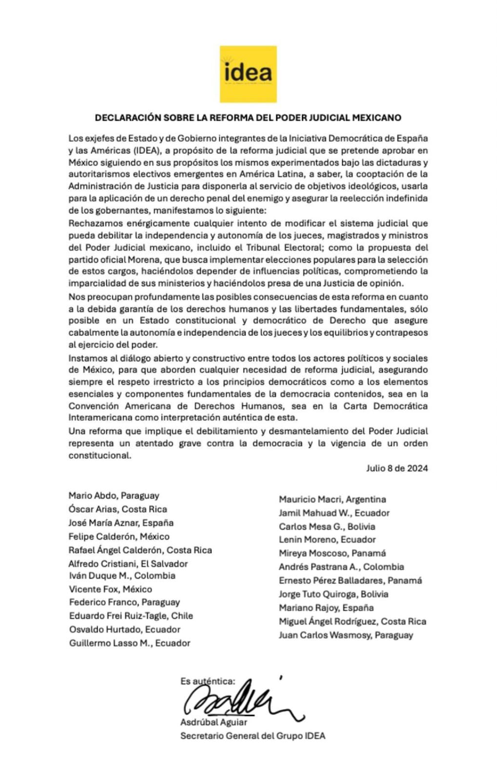 Manifiesto contra reforma judicial