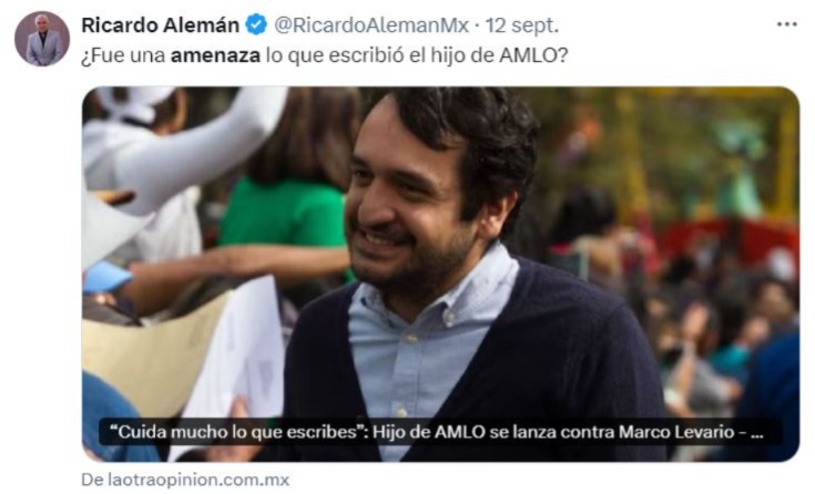 Alemán señaló al hijo de AMLO