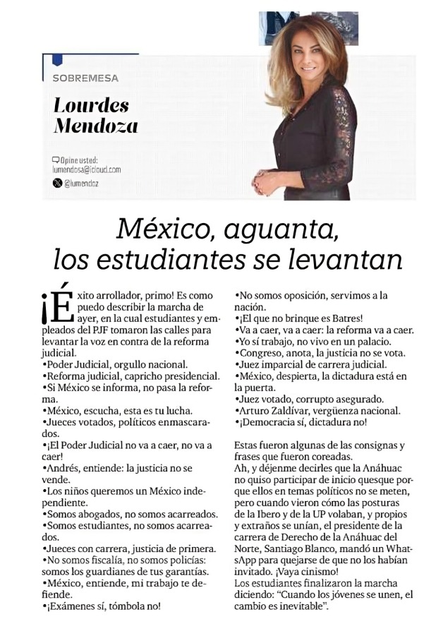 ¿De qué trata la columna de Lourdes Mendoza?