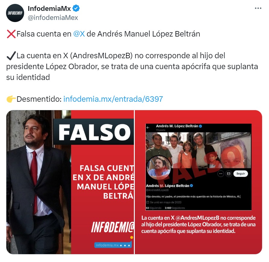 Infodemia MX confirmó que la cuenta del hijo de AMLO es falsa