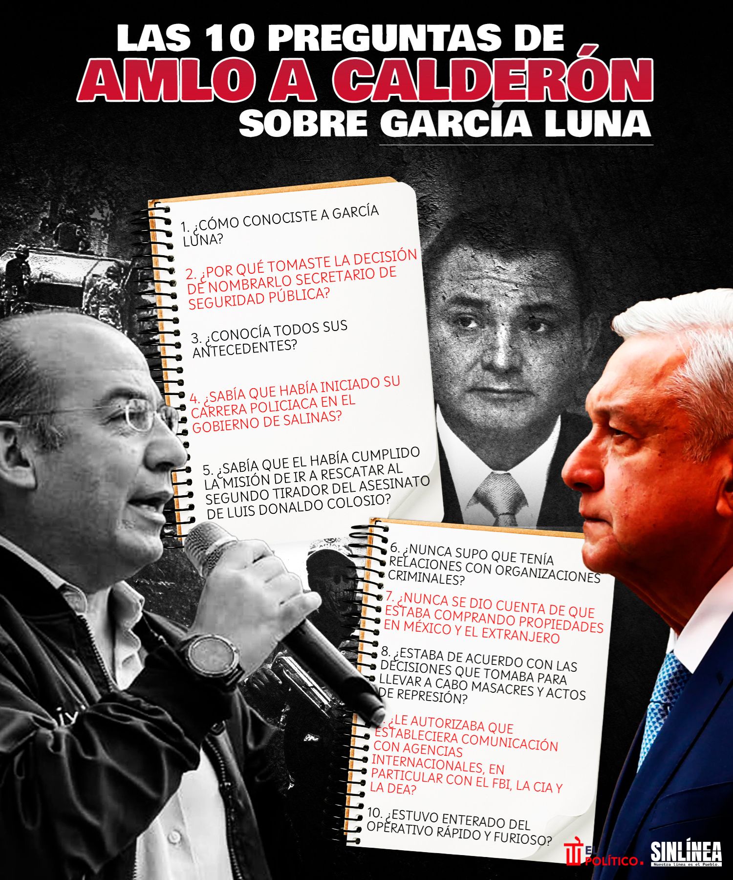 Infografía AMLO y sus 10 preguntas hacia Calderón por caso Garcia Luna 