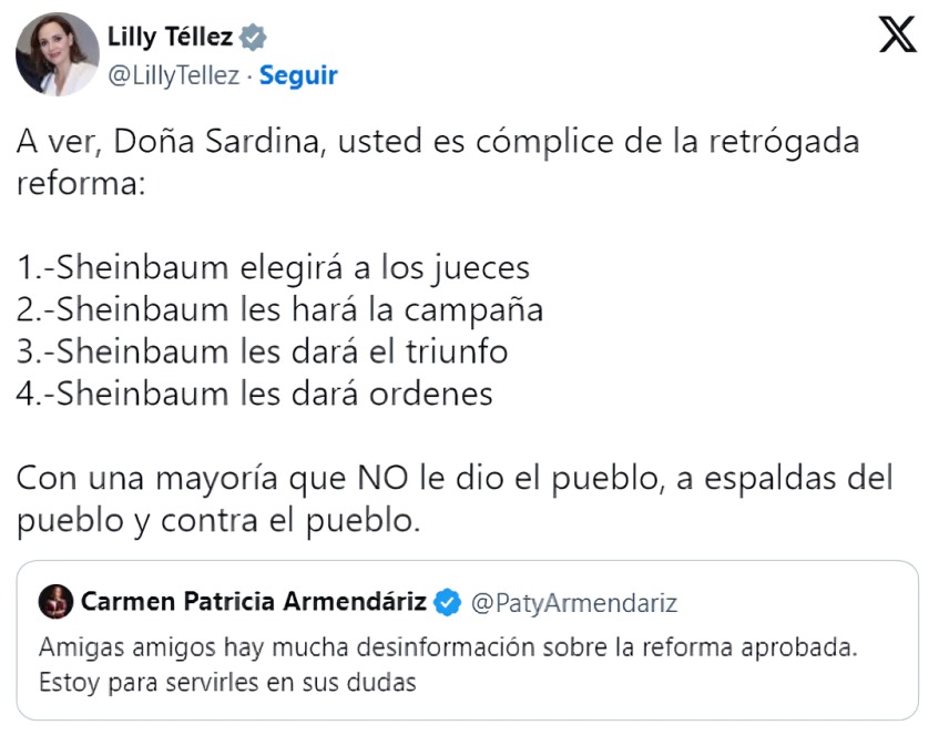 Lilly Téllez llama Sardina a Patricia Armendáriz