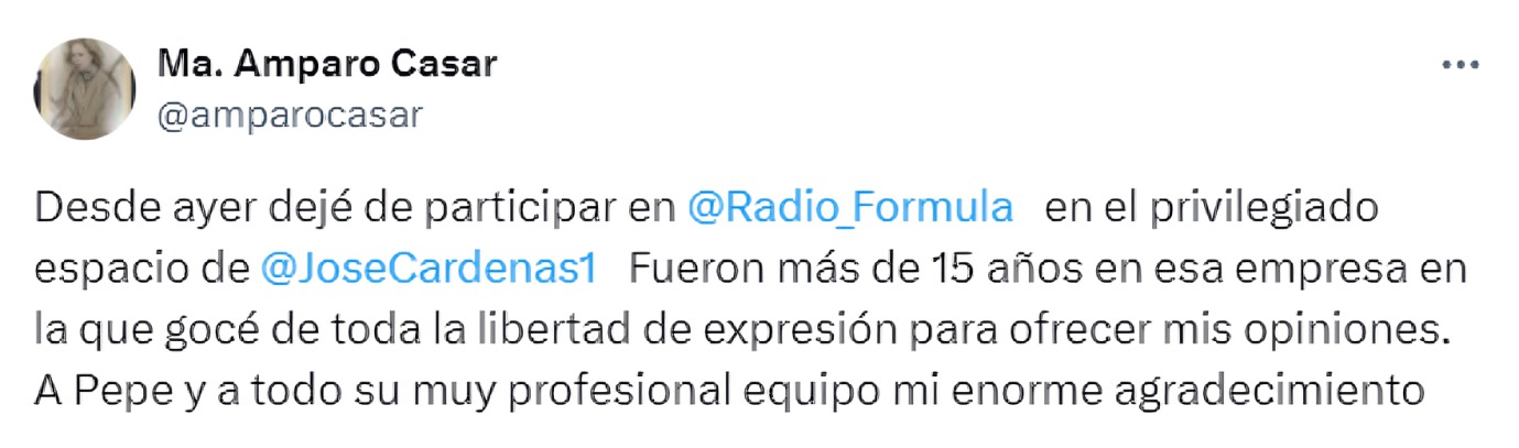 María Amparo Casar revela que salió de Radio Fórmula