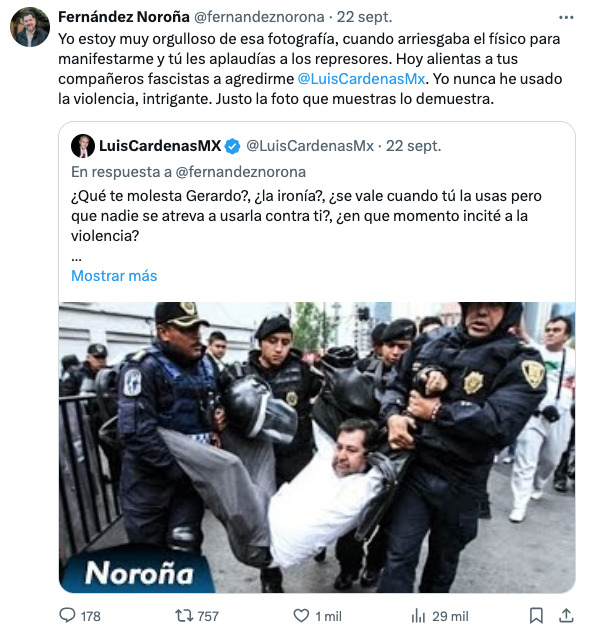 Noroña responde a sarcasmo de Luis Cárdenas