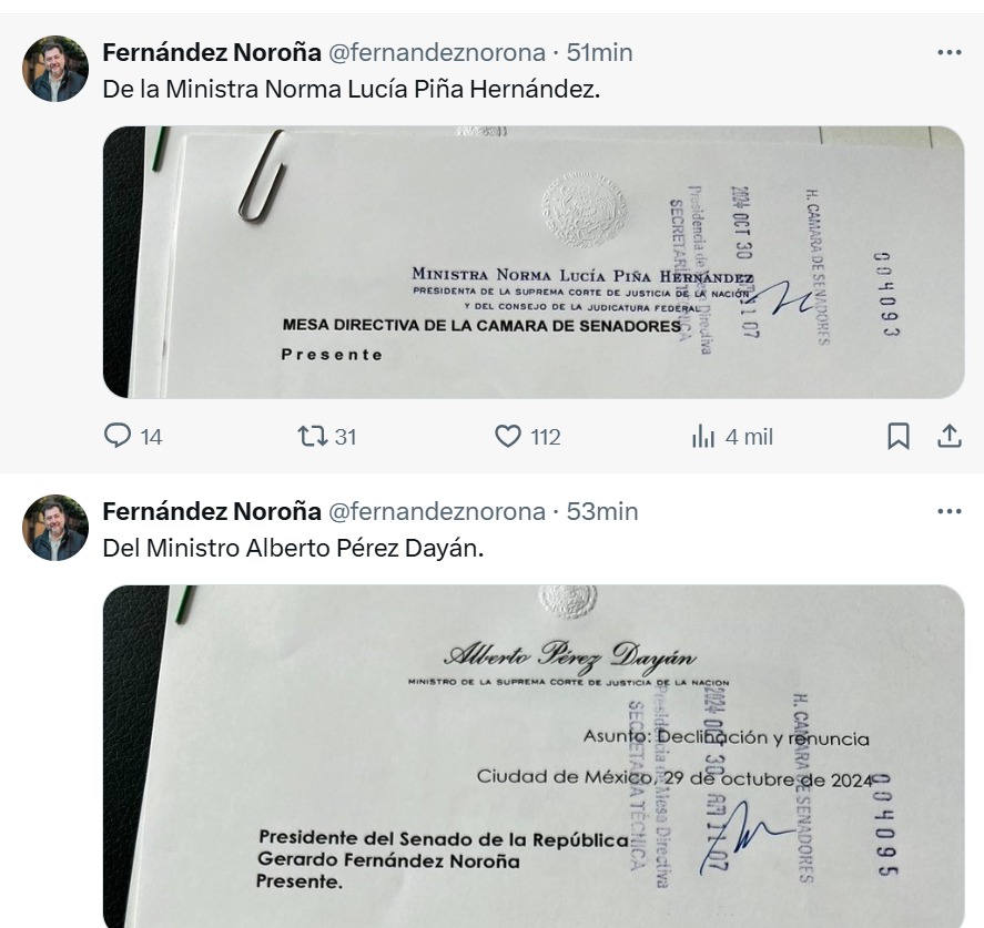 Cartas renuncia Noroña