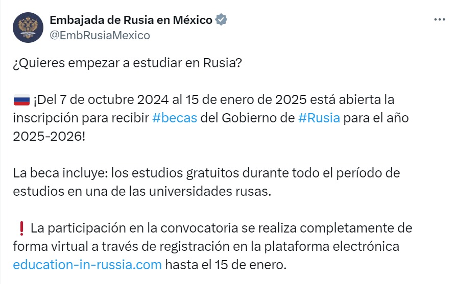 Embajada rusa en México, comunicado