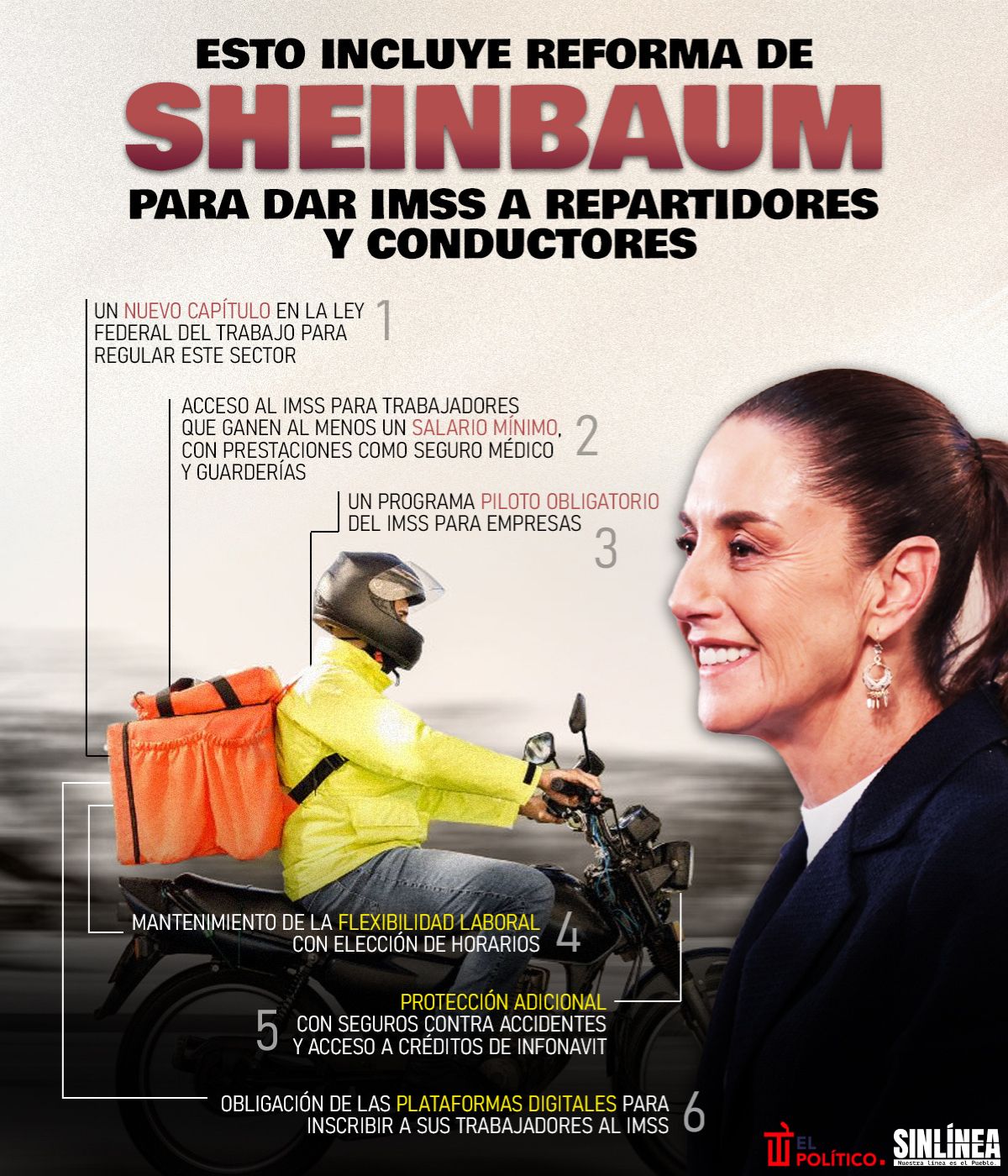 Infografía estos beneficios da la reforma de Sheinbaum para dar IMSS a repartidores 