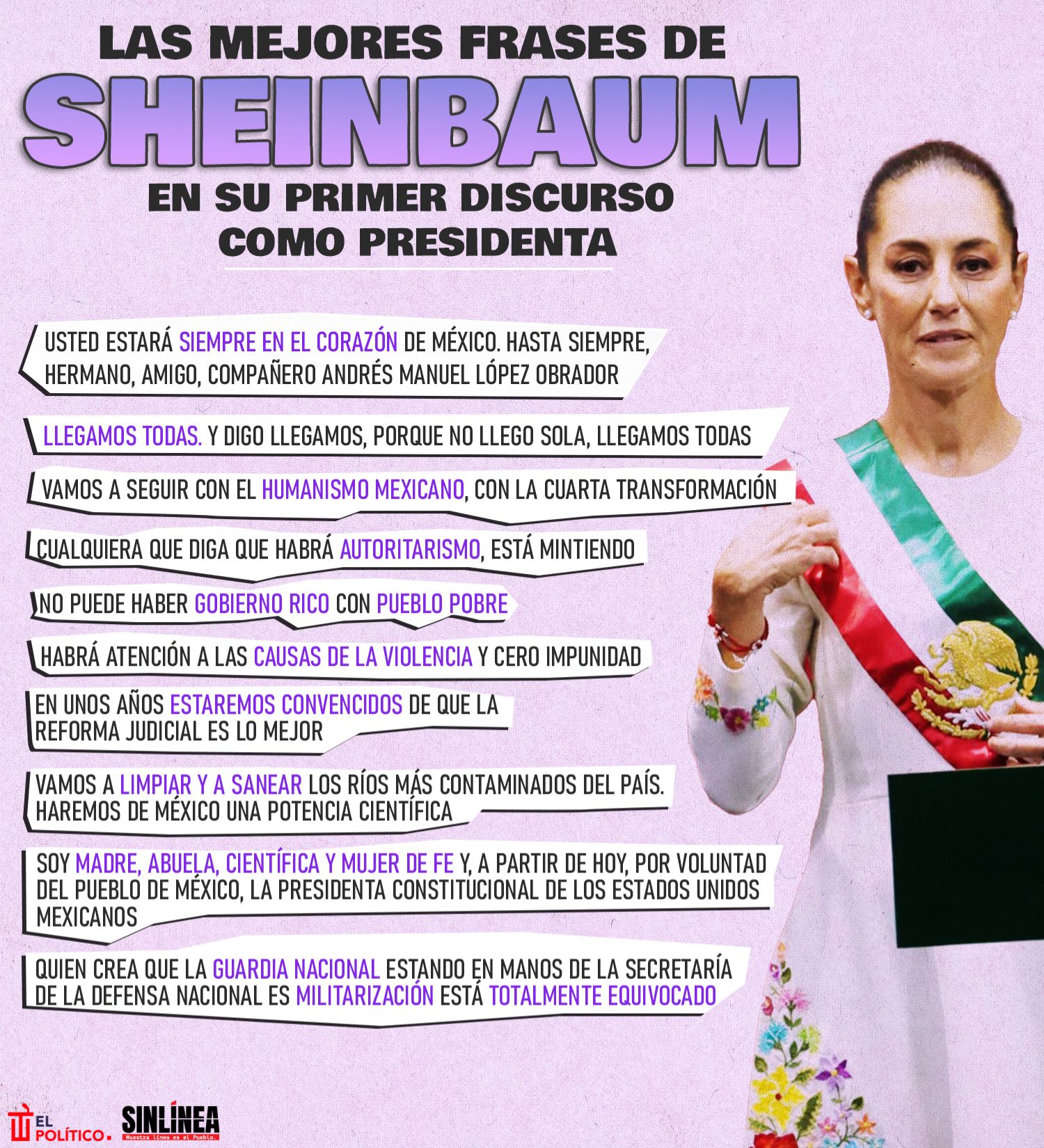 Infografía las mejores frases de Sheinbaum como presidenta 