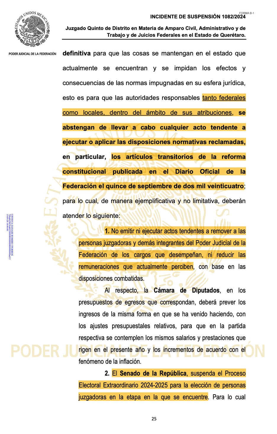 MC obtiene suspensión definitiva contra la reforma judicial