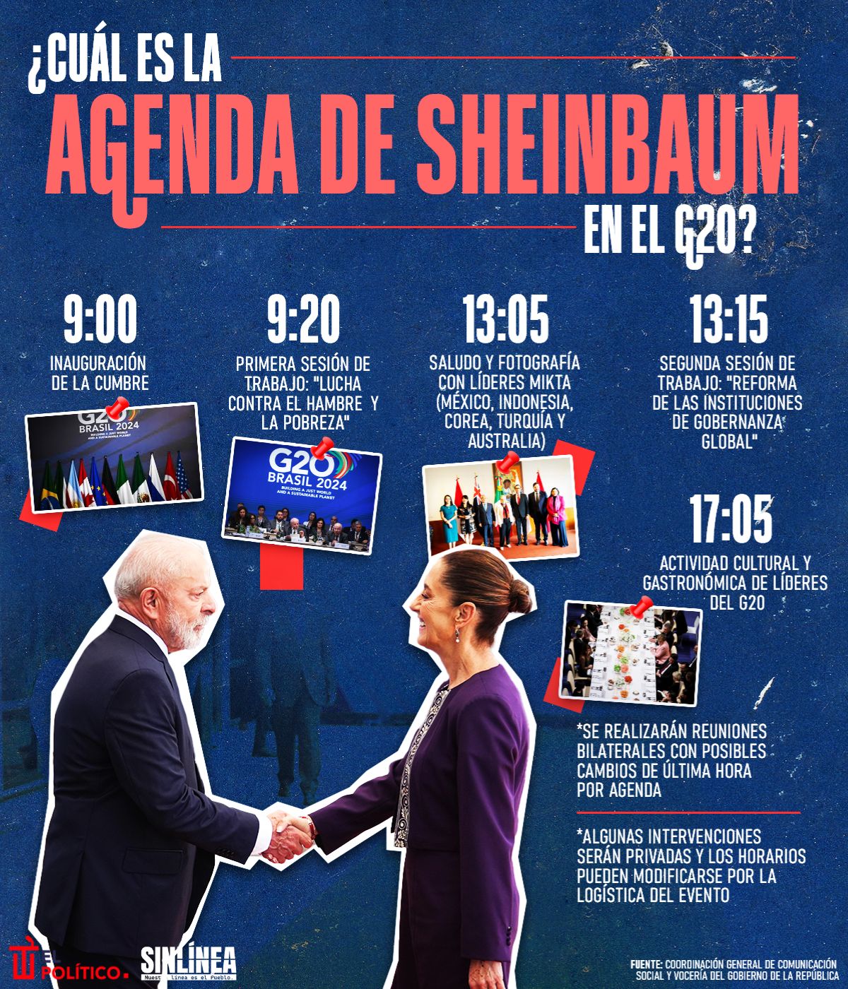 Infografía la agenda de Sheinbaum en la cumbre del G-20 