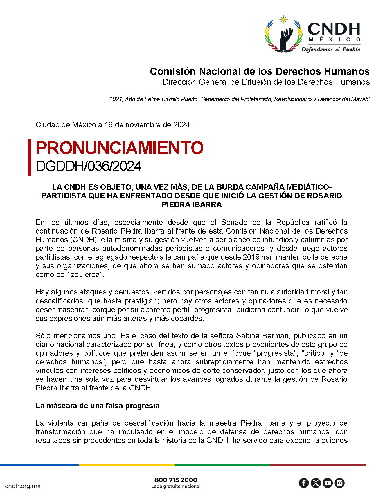 Pronunciamiento de la CNDH