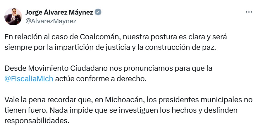 Mensaje de Máynez en X