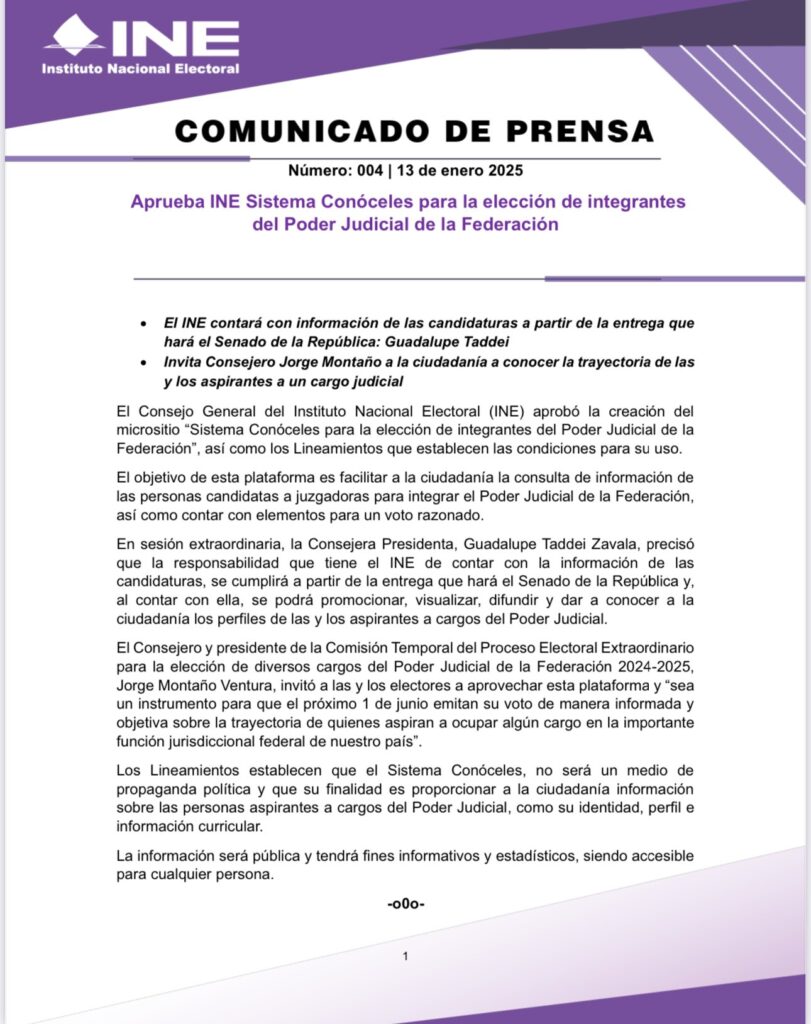 INE informa de micrositio, elección judicial