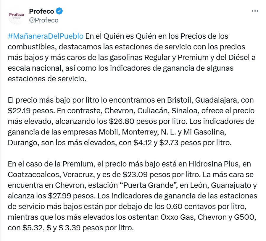 Profeco, indicadores de gasolineras