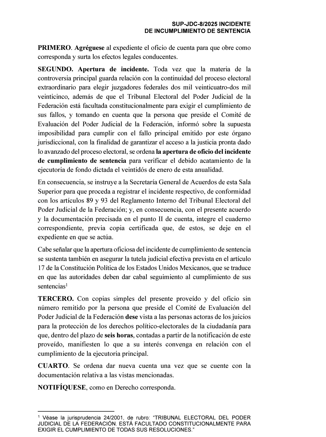 Tepjf abre incidente contra Comité del PJ por desacato