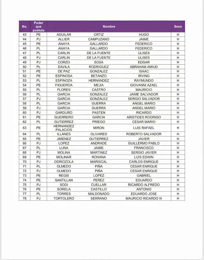 Lista de candidatos a elección judicial