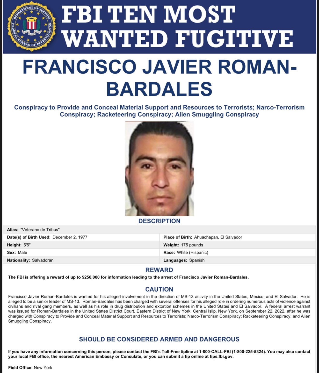 Detienen a El Veterano, líder mara buscado por el FBI