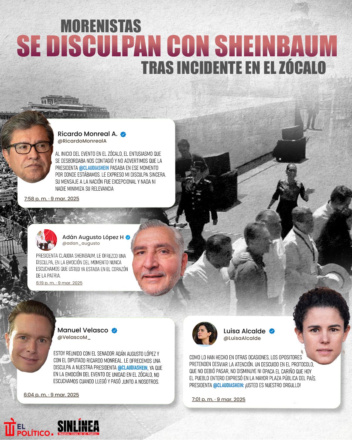 Infografía episodio en el Zócalo: así se disculparon morenistas ante desliz con Sheinbaum 