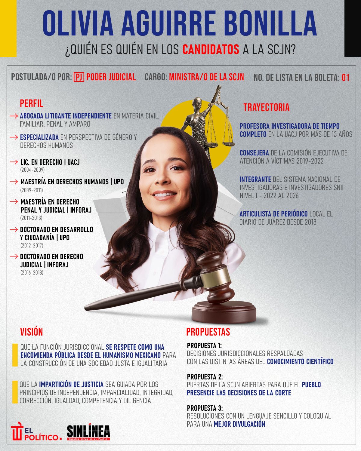 Infografía ella es Olivia Aguirre, candidata a ministra de la SCJN